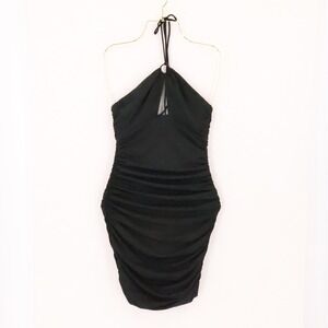 Princess Polly Ruched Halter Mini Dress Womens Size 4 Black Club Bodycon LBD